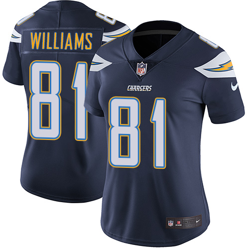 Los Angeles Chargers #81 Mike Williams Navy Blue Team Color Women's Stitched Vapor Untouchable Limited Jersey Womens
