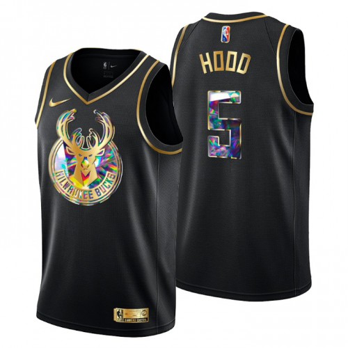 Milwaukee Milwaukee Bucks #5 Rodney Hood Mens Golden Edition Diamond Logo 2021/22 Swingman Jersey - Black Mens