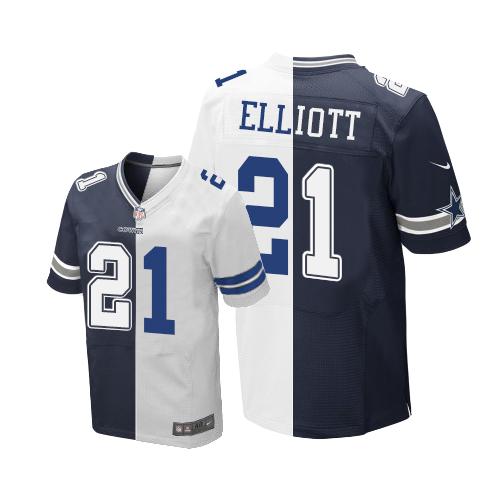 Cowboys #21 Ezekiel Elliott Navy Blue/White Men's Stitched Elite Split Jersey