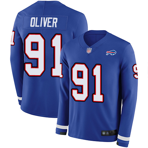 Buffalo Bills #91 Ed Oliver Royal Blue Team Color Youth Stitched Limited Therma Long Sleeve Jersey Youth