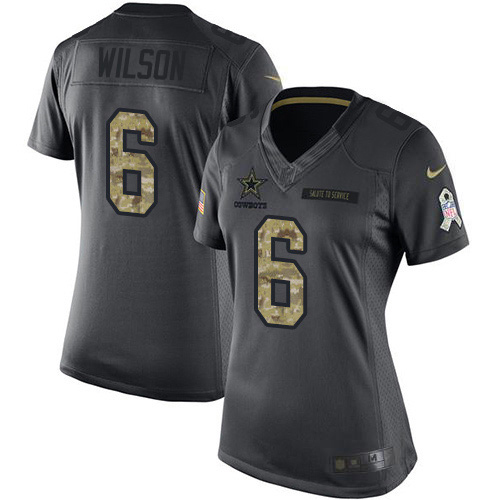 Cowboys #6 Donovan Wilson Black Women's Stitched Limited 2016 Salute To Service Jersey