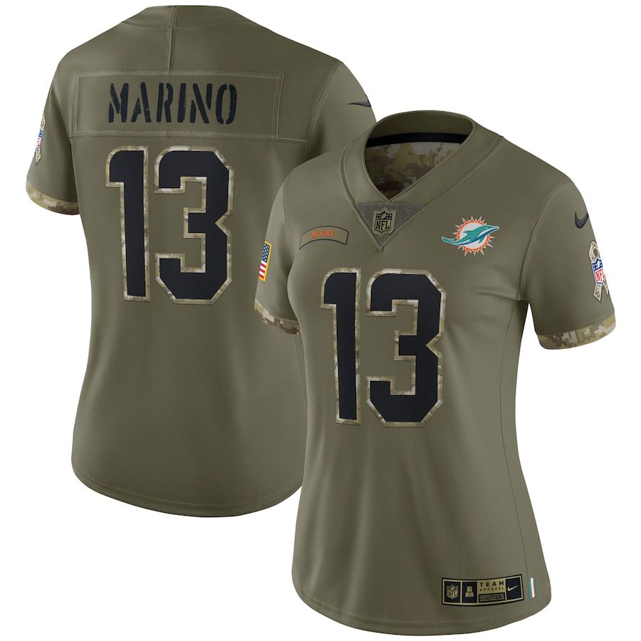 Miami Dolphins #13 Dan Marino Women's 2022 Salute To Service Limited Jersey - Olive