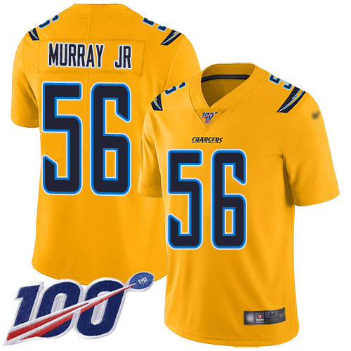 Los Angeles Chargers #56 Kenneth Murray Jr Gold Men's Stitched Limited Inverted Legend 100th Season Jersey Men's