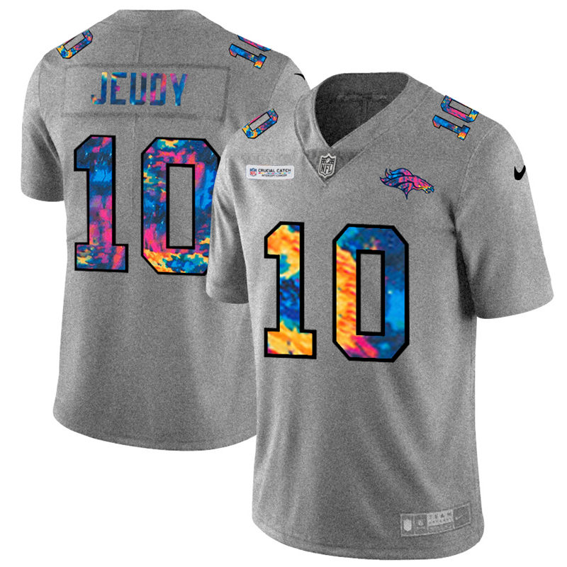 Denver Broncos #10 Jerry Jeudy Men's Multi-Color 2020 Crucial Catch Jersey Greyheather