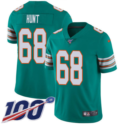 Miami Dolphins #68 Robert Hunt Aqua Green Alternate Men's Stitched 100th Season Vapor Untouchable Limited Jersey Men's