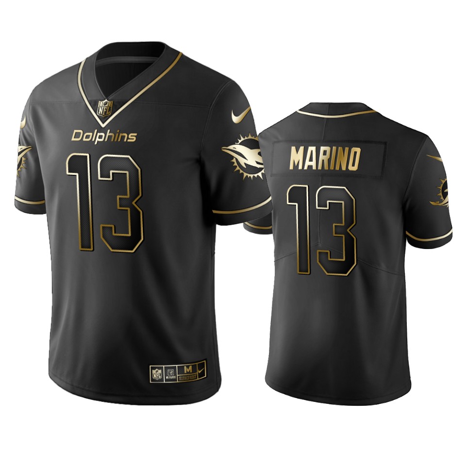 Dolphins #13 Dan Marino Men's Stitched Vapor Untouchable Limited Black Golden Jersey