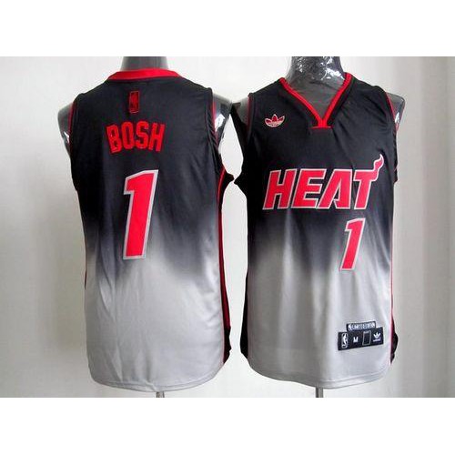 Miami Heat #1 Chris Bosh Black/Grey Fadeaway Fashion Stitched Jersey Mens