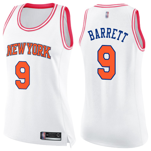 New York Knicks #9 R.J. Barrett White/Pink Womens Swingman Fashion Jersey Womens