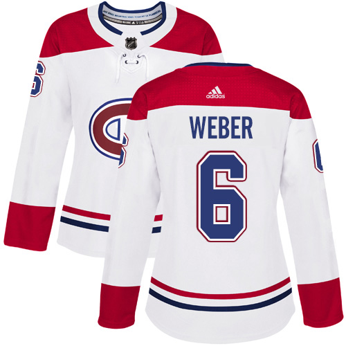Adidas Montreal Canadiens #6 Shea Weber White Road Authentic Women's Stitched Jersey Womens