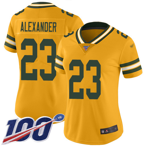 Packers #23 Jaire Alexander Gold Women's Stitched Limited Inverted Legend 100th Season Jersey