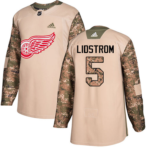 Adidas Detroit Red Wings #5 Nicklas Lidstrom Camo Authentic 2017 Veterans Day Stitched Youth Jersey Youth