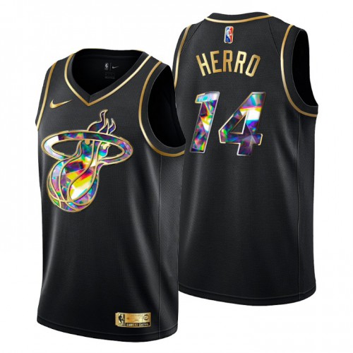 Miami Miami Heat #14 Tyler Herro Mens Golden Edition Diamond Logo 2021/22 Swingman Jersey - Black Mens