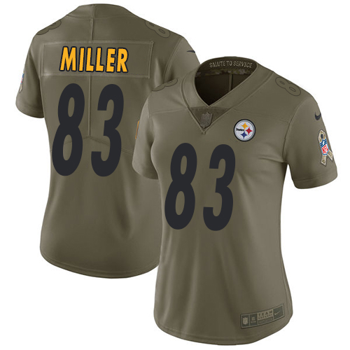 Pittsburgh Steelers #83 Heath Miller Olive Women's Stitched Limited 2017 Salute to Service Jersey Womens