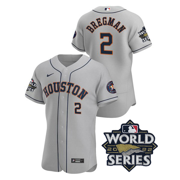Houston Astros #2 Alex Bregman Men's 150th Anniversary 2022 World Series Authentic Jersey - Gray