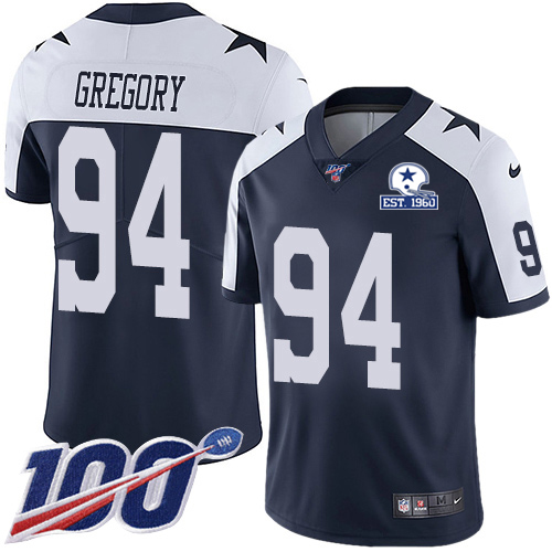 Dallas Cowboys #94 Randy Gregory Navy Blue Thanksgiving Men's Stitched With Established In 1960 Patch 100th Season Vapor Untouchable Limited Throw