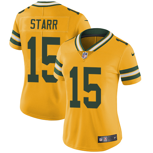 Packers #15 Bart Starr Yellow Women's Stitched Limited Rush Jersey