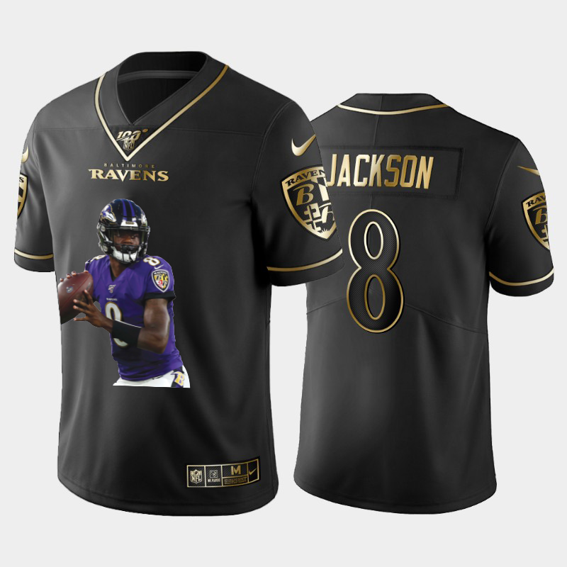 Baltimore Ravens #8 Lamar Jackson Team Hero 5 Vapor Limited 100 Jersey Black Golden