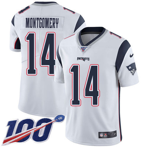 Patriots #14 Ty Montgomery White Men's Stitched 100th Season Vapor Limited Jersey