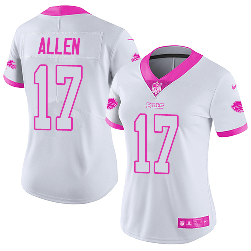 Bills #17 Josh Allen White/Pink Women's Stitched Limited Rush Fashion Jersey