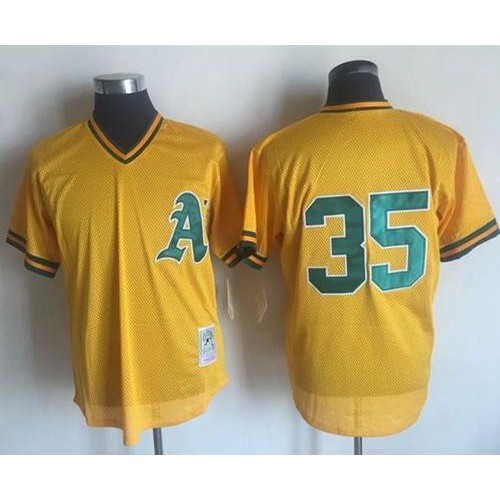 Mitchell And Ness 1984 Oakland Athletics #35 Rickey Henderson Yellow Throwback Stitched Jersey Men's