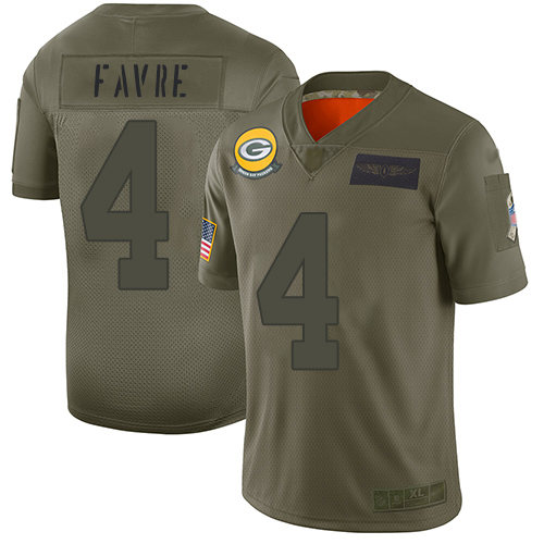 Green Bay Packers #4 Brett Favre Camo Youth Stitched Limited 2019 Salute to Service Jersey Youth