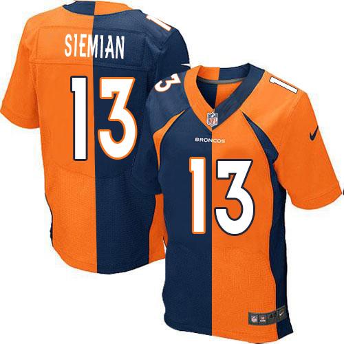 Denver Broncos #13 Trevor Siemian Orange/Navy Blue Men's Stitched Elite Split Jersey Men's