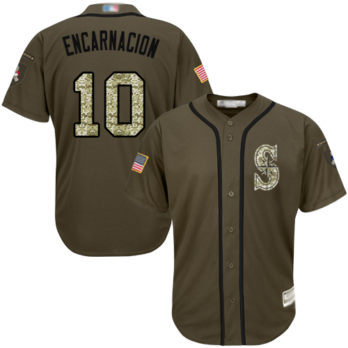 Seattle Mariners #10 Edwin Encarnacion Green Salute to Service Stitched Jersey Men's