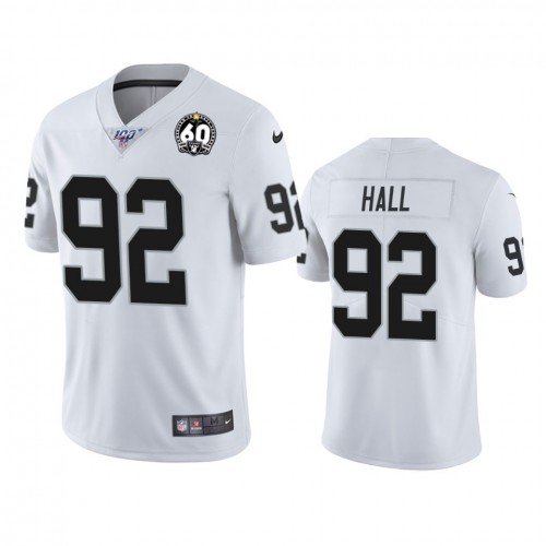 Las Vegas Raiders #92 P.J. Hall White 60th Anniversary Vapor Limited Stitched 100th Season Jersey Men's