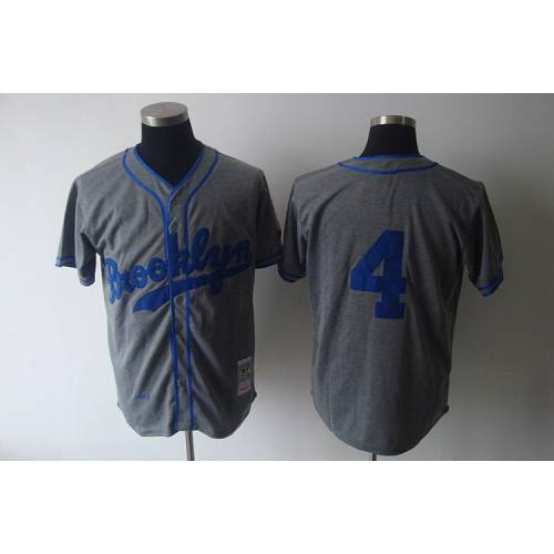 Mitchell and Ness 1945 Los Angeles Dodgers #4 Babe Herman Grey Stitched Throwback Jersey Men's