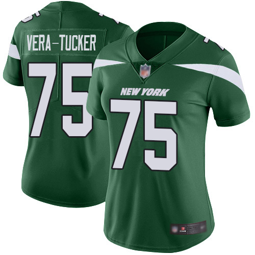 New York Jets #75 Alijah Vera-Tucker Green Team Color Women's Stitched Vapor Untouchable Limited Jersey Womens