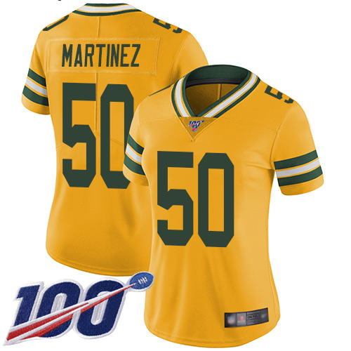 Green Bay Packers #50 Blake Martinez Yellow Women's Stitched Limited Rush 100th Season Jersey Womens