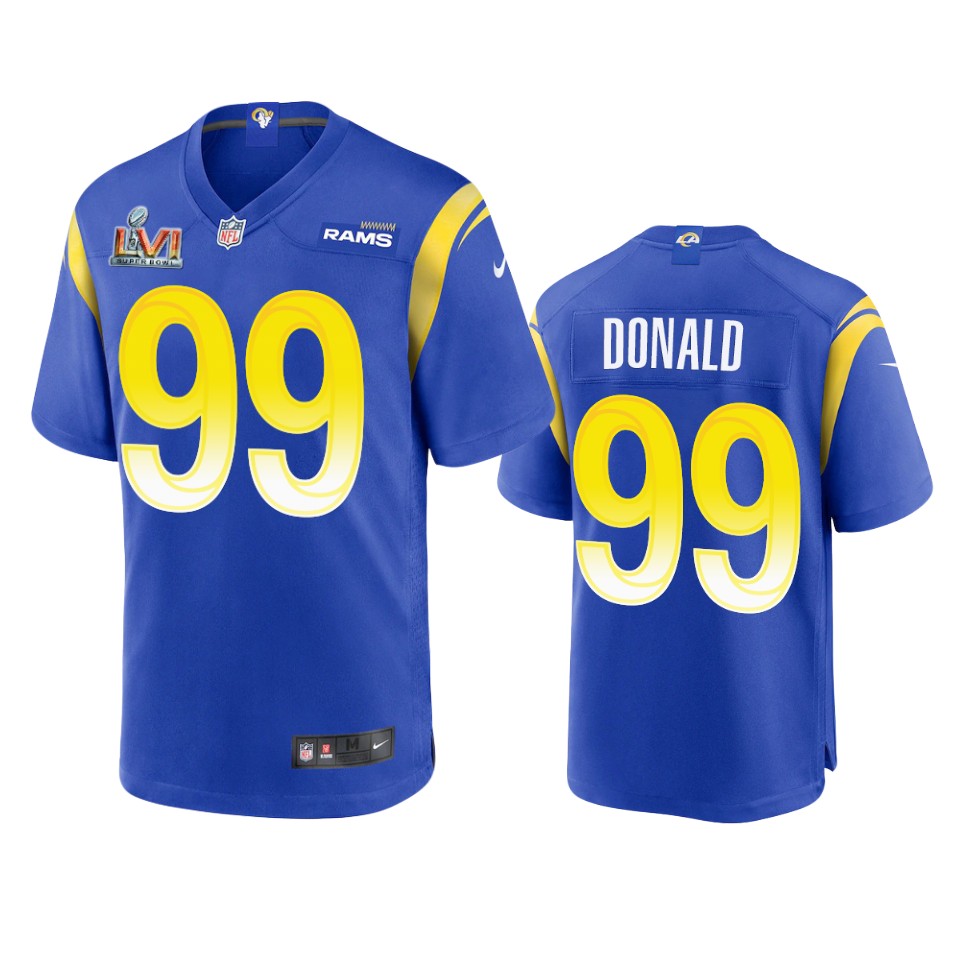 Los Angeles Rams #99 Aaron Donald Men's Super Bowl LVI Patch Game Jersey - Royal