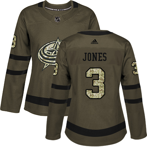 Adidas Columbus Blue Jackets #3 Seth Jones Green Salute to Service Women's Stitched Jersey Womens
