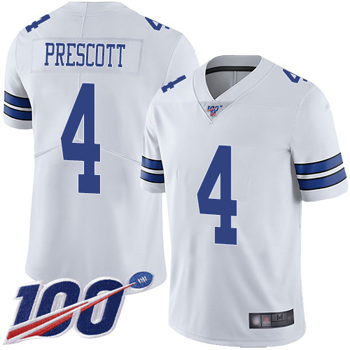 Cowboys #4 Dak Prescott White Men's Stitched 100th Season Vapor Limited Jersey