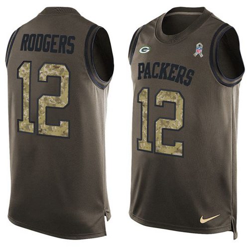 Packers #12 Aaron Rodgers Green Men's Stitched Limited Salute To Service Tank Top Jersey