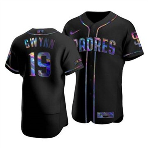 San Diego San Diego Padres #19 Tony Gwynn Men's Iridescent Holographic Collection Jersey - Black Men's