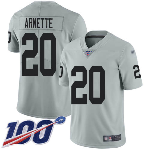 Las Vegas Raiders #20 Damon Arnette Silver Youth Stitched Limited Inverted Legend 100th Season Jersey Youth