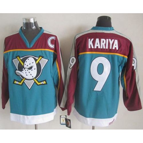 Anaheim Ducks #9 Paul Kariya Red/Turquoise CCM Throwback Stitched Jersey Men's