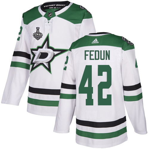 Adidas Dallas Stars #42 Taylor Fedun White Road Authentic 2020 Stanley Cup Final Stitched Jersey Men's