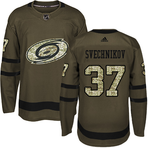 Adidas Carolina Hurricanes #37 Andrei Svechnikov Green Salute to Service Stitched Youth Jersey Youth