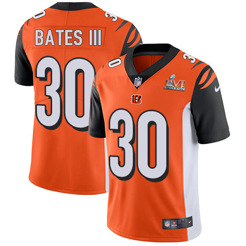 Bengals #30 Jessie Bates Orange Alternate Super Bowl LVI Patch Youth Stitched Vapor Untouchable Limited Jersey