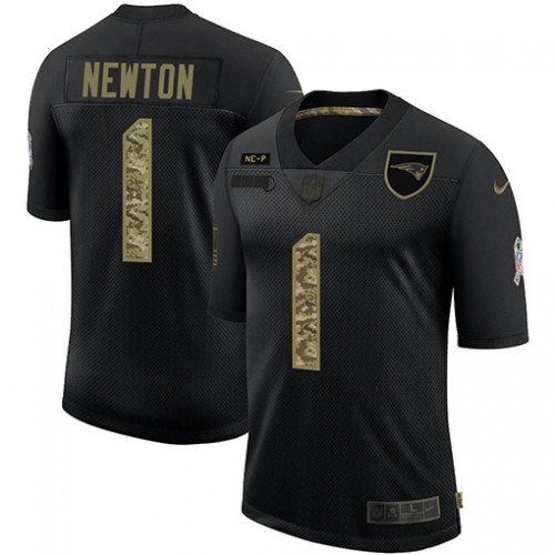 New England New England Patriots #1 Cam Newton Men's 2020 Salute To Service Camo Limited Jersey Black Men's