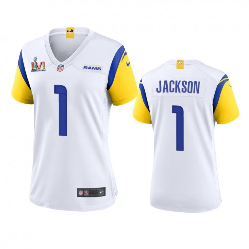 Los Angeles Los Angeles Rams #1 Desean Jackson Women's Super Bowl LVI Patch Alternate Game Jersey - White Womens