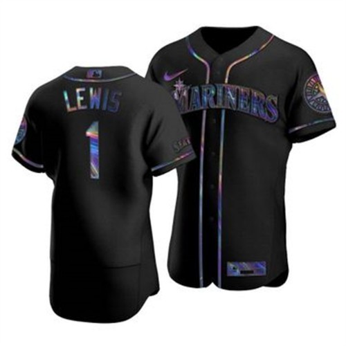 Seattle Seattle Mariners #1 Kyle Lewis Men's Iridescent Holographic Collection Jersey - Black Men's