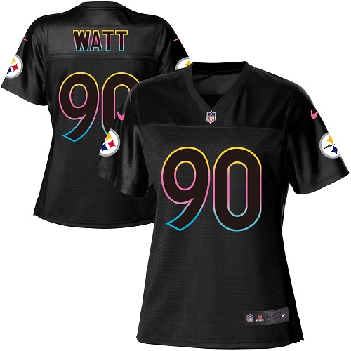 Steelers #90 T. J. Watt Black Women's Fashion Game Jersey