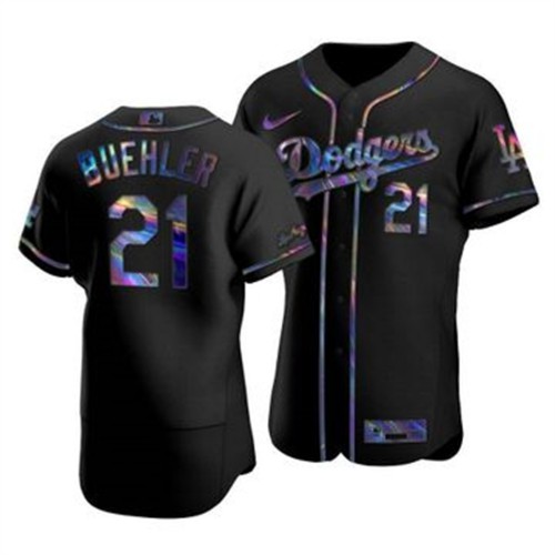 Los Angeles Los Angeles Dodgers #21 Walker Buehler Men's Iridescent Holographic Collection Jersey - Black Men's