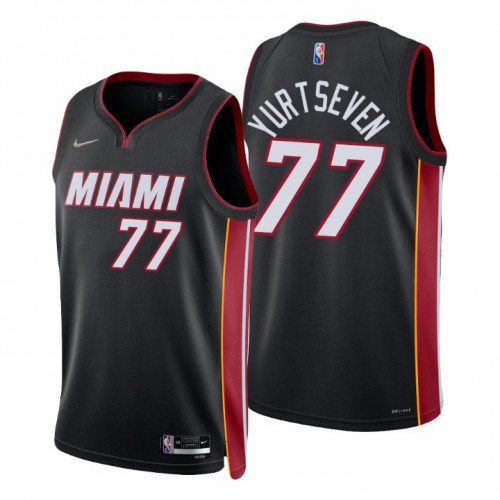 Miami Heat #77 Omer Yurtseven Black Mens 2021-22 75th Anniversary Diamond Swingman Jersey - Icon Edition Mens