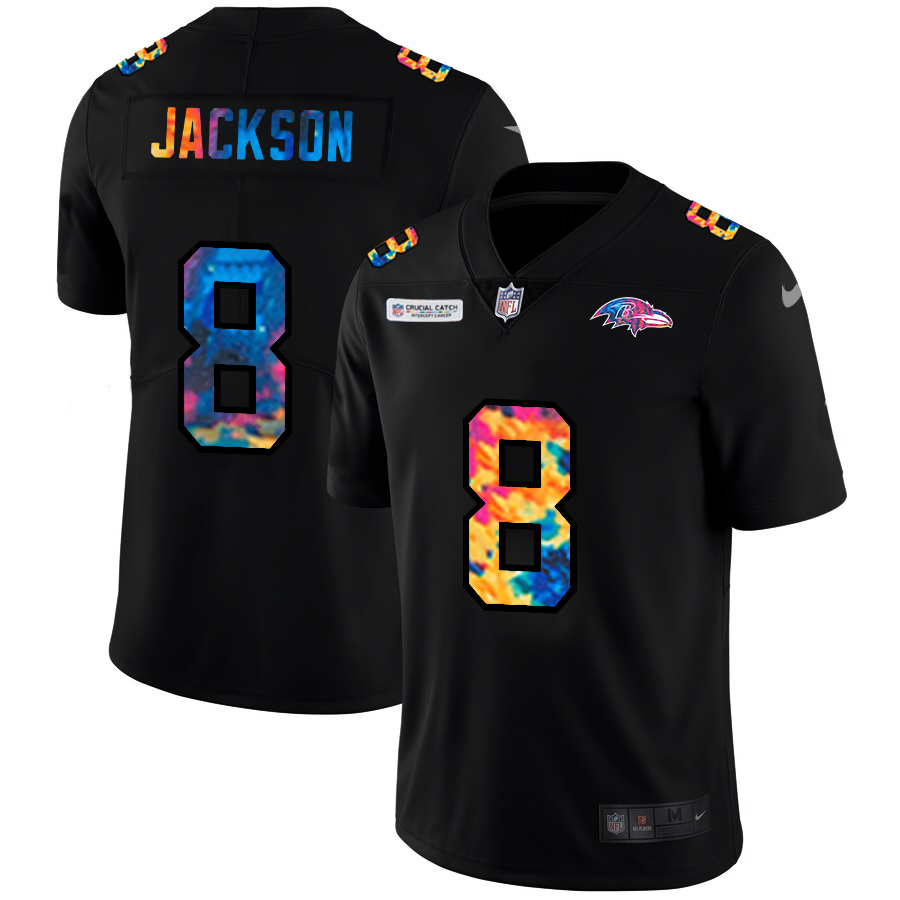 Baltimore Ravens #8 Lamar Jackson Men's Multi-Color Black 2020 Crucial Catch Vapor Untouchable Limited Jersey
