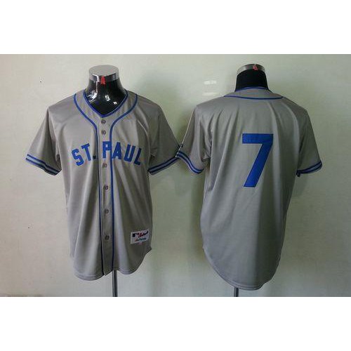 Minnesota Twins #7 Joe Mauer Grey 1948 St. Paul Saints Turn Back The Clock Stitched Jersey Men's