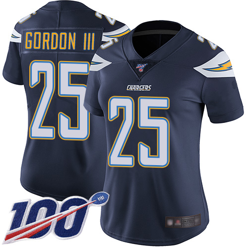 Los Angeles Chargers #25 Melvin Gordon III Navy Blue Team Color Women's Stitched 100th Season Vapor Limited Jersey Womens